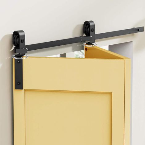 Kit de quincaillerie pour porte de grange Quincaillerie for porte de grange coulissante bi-pliante, Kit de rails à rouleaux robuste, facile à installer for 2 portes Facile à installer en douceur et en (1/5)