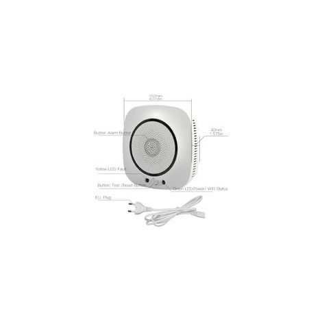 Détecteur de monoxyde de carbone Wifi Détecteur de fumée Wifi 75dB Système d'alarme de sécurité Avertissement sonore APP Notification Push SmartLife Tuya APP Télécommande, Prise UE blanche