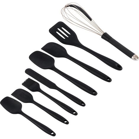 Salter BW12838EU7 Bakes Set di utensili in silicone - Kit di utensili per cottura, orientatore, cucchiai, spatole, raschietto, spazzola per pasticceria, frusta, antimacchia, pulizia semplice, nero (1/3)