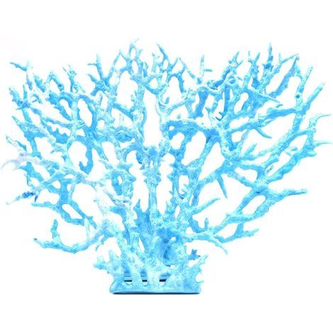 Lot de 2 Ornements de Corail, Décoration Résine Bleue, Accessoire Aquarium 19x24cm (1/5)