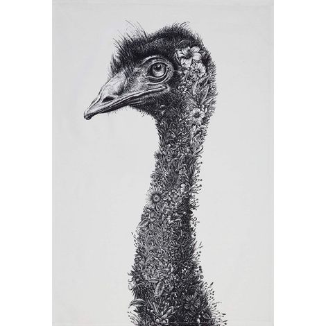 Serviette de Table 100% Coton, Imprimé Fleuri d'Émeu, 50 x 70 cm - Noir et Blanc (1/5)