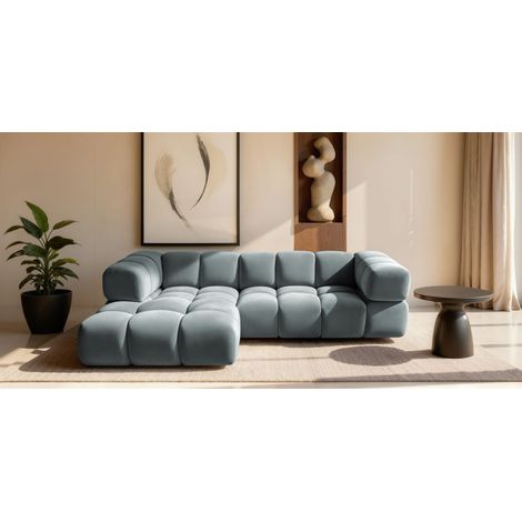 Ecksofa Designersofa BLANCHE in Stoff Bluvel Graublau Ottomane Links
