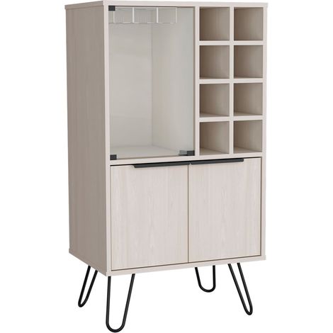 mobile bar aster in melaminico con 8 portabottiglie, 9 portabicchieri e fondo contenitore , Bianco , 109,4 cm X 59,6 cm X 40 cm (1/5)