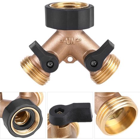 Adaptateur de robinet en laiton en forme de Y à 2 voies, raccord de tuyau 3/4, irrigation de jardin (norme américaine) (1/5)