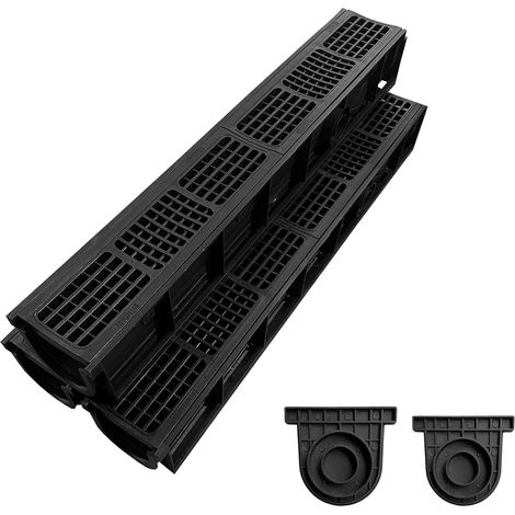 Lot de 3: 1000x155x140mm Caniveau Terrasse en PEHD Noir avec Grille, B125 caniveau extérieur de Drainage en PEHD, 3m, pour l'allée, Le Jardin, la terrasse, Le Garage, Le Cour (1/5)