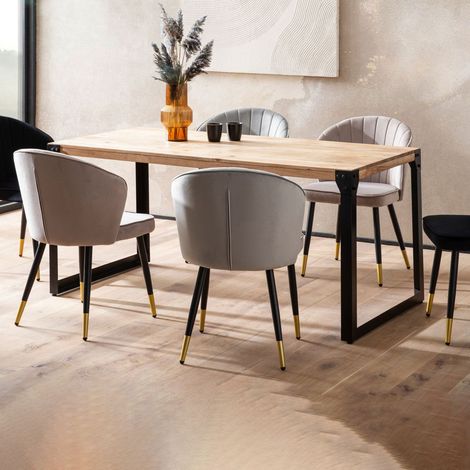 Table repas 120x60x76 cm en acacia et métal noir - UNIAR