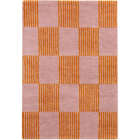 Interior checkered rug orange and pink, Fergew, 230x160 cm (1/5)