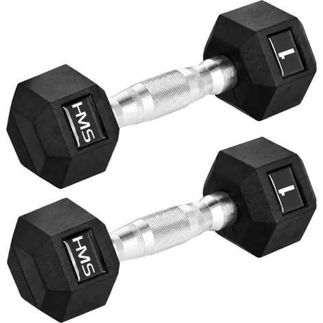 1 kg Rubber Hex Dumbbell, Knurled Grip Handle, 2-Pack (1/3)