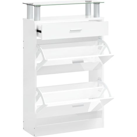 Armoire à chaussure  Meuble à chaussure Blanc brillant 63x24x104 cm Bois ingénierie