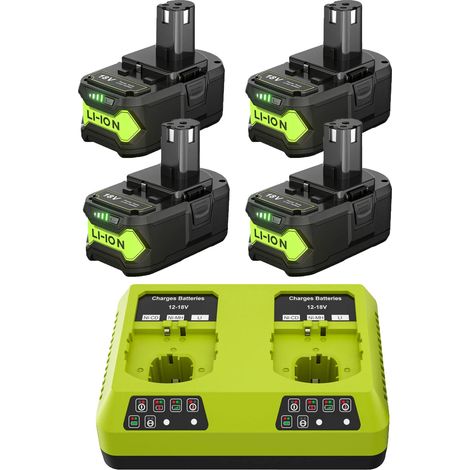 Ensemble de batteries de remplacement, 6,0 Ah, pack Li-Ion haute capacité 18V avec chargeur double rapide, autonomie prolongée, compatible avec les outils Roybi (1/2)