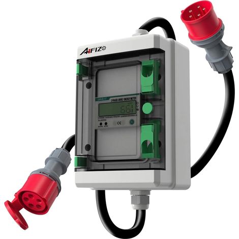 Compteur électrique numérique mobile avec réinitialisation 2 m, 3 phases, 32 A, 400 V, prise CEE et couplage compteur de courant rotatif, IP55, adaptateur CEE pour prise de courant (1/5)