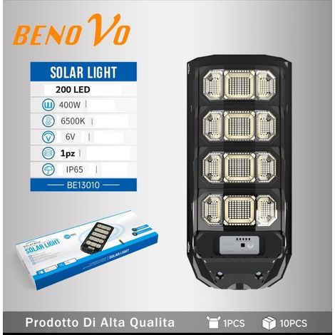 LAMPIONE STRADALE LED 400 Watt Con PANNELLO SOLARE INTEGRATO CREPUSCOLARE ip65 (1/5)
