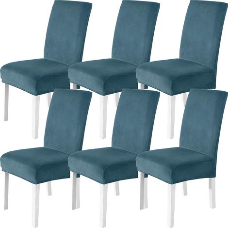 6-Piece Velvet Chair Cover Set, Universal Stretch Dining Chair Covers, Thick Protective Chair Covers for Hotels, Restaurants, Banquets, and Kitchens, Peacock Blue (1/5)