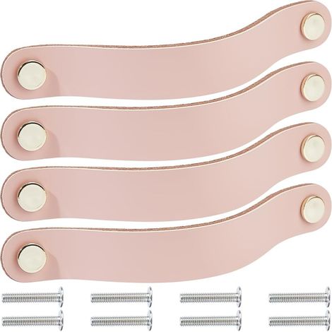 4er-Set Schranktürgriffe aus Messing und rosa Leder, Länge 190 mm, mit Schrauben, geeignet für Kleiderschränke und Küchen (1/5)