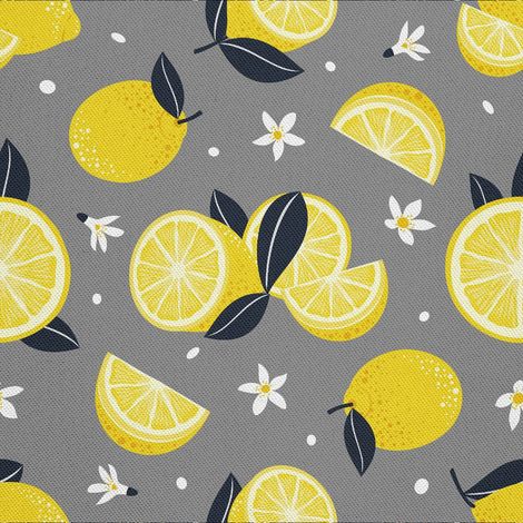 Tela decorativa para exteriores Oxford - motivo de limones sobre fondo gris (1/5)