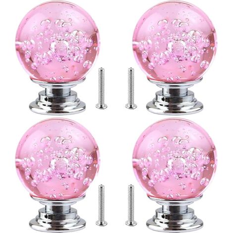 4 Stück Klare Kristallglas Schubladenknöpfe, Glasknauf, Kommode Griff, Schubladengriff, Kugelgriff aus Zinklegierungsglas, Garderobengriff, Einlochgriff für Möbel(Rosa) (1/5)