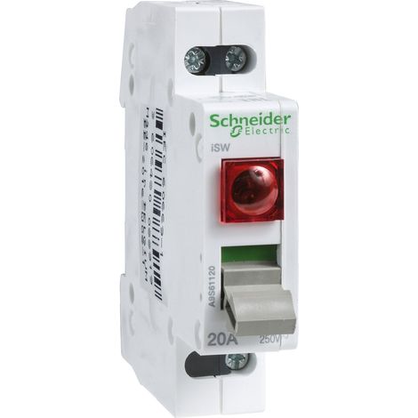 Schneider Electric – Interrupteur sectionneur 1P 20A 250VCA – Tension 250V – Indice de protection 4kV – Signalisation on/off – Installation rail DIN
