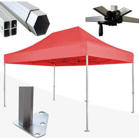 Gazebo 3x4,5 m rosso SENZA laterali pieghevole alluminio piantone esagonale 45mm portatile estendibile richiudibile estensibile acciaio per fiere eventi stand chiosco tenda tendone mercato mercatino (1/5)