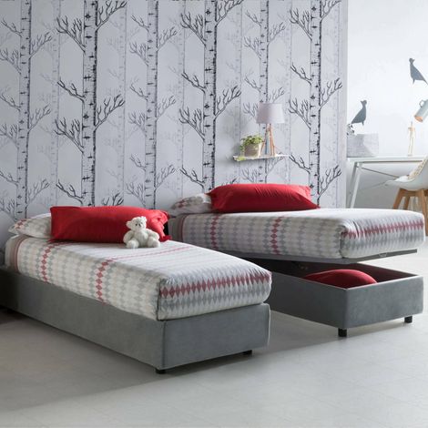 Talamo Italia Cama individual Laura, Cama contenedor con revestimiento de tela, 100% Made in Italy, Apertura frontal, adecuado para colchón Cm 90x200, Gris, con embalaje reforzado (1/4)