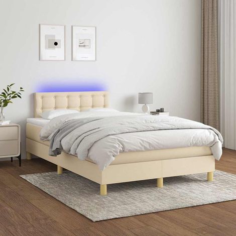 vidaXL Cama box spring con colchón y LED tela crema 120x200 cm (1/5)