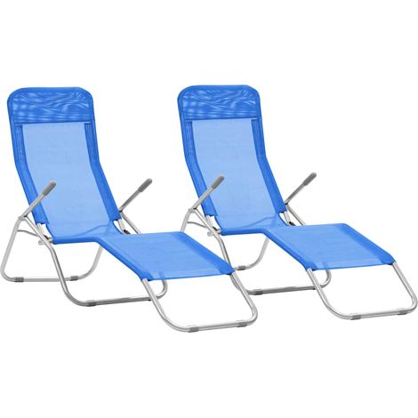 Lot de 2 Chaises Longues Pliables Transats de Jardin en Textilène Bleu 142 x 60 x 97 cm - PANGIVO (1/5)