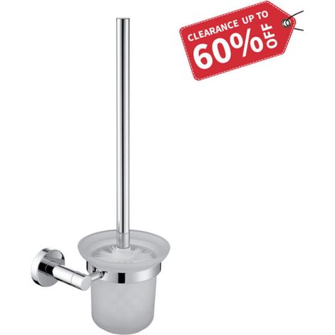Brosse de toilettes avec support mural en verre dépoli et acier inoxydable, porte-brosse suspendu, kit WC avec étui, fixation murale incluse (1/5)