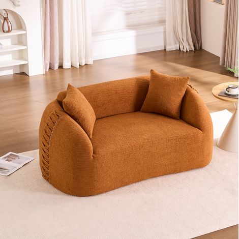 Sofá curvo de 2 plazas 155x90x67 cm en chenilla naranja con 2 cojines – MEUBLIV (1/5)