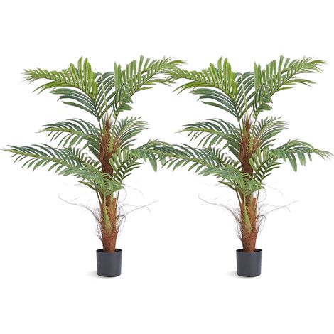 VEVOR Árbol Artificial 1219mm Planta Artificial PE Areca Palmera 2 Árboles Falsos Verdes con Maceta 127x113 mm Decoración de Plantas Falsas para Hogar Oficina Centros Comerciales Interiores Exteriores