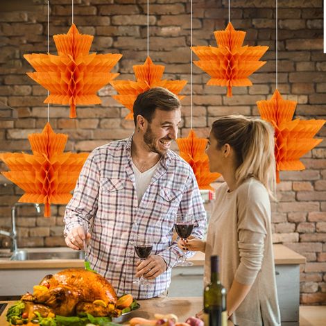 décorations suspendues en nid d abeille feuilles d érable lot de 2 modèles de 3 pièces soit 6 décorations pour fête d automne thanksgiving récolte en extérieur (1/5)