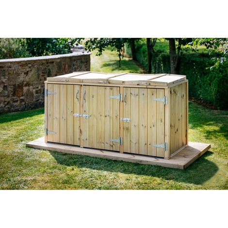 Dutton Dustbin Store Triple - Timber - L64 x W180.5 x H88 cm