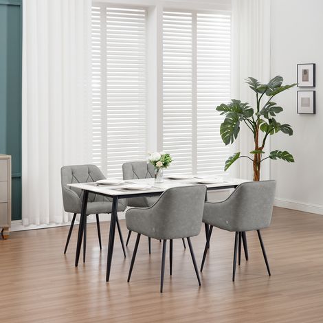 WOLTU Esszimmerstühle 4er Set, Küchenstuhl ergonomische, Loungesessel Polsterstuhl mit Armlehnen Rückenlehne, aus Vintage-Kunstleder Metallbeine, für Esszimmer, Wohnzimmer, Schlafzimmer, Dunkelgrau