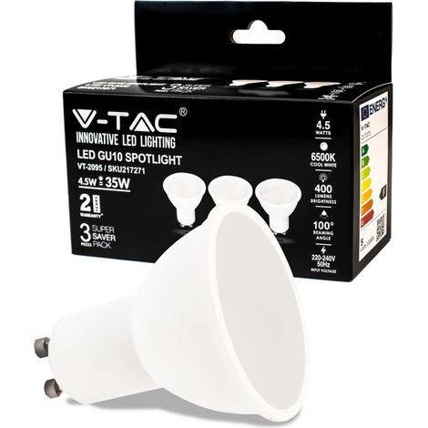 SUPER SAVER PACK 3X LAMPADINA LED GU10 4.5W FARETTO SPOTLIGHT SMDV-TAC VT-2095 - SKU 217269 / 217270 / 217271  Bianco Freddo (1/5)
