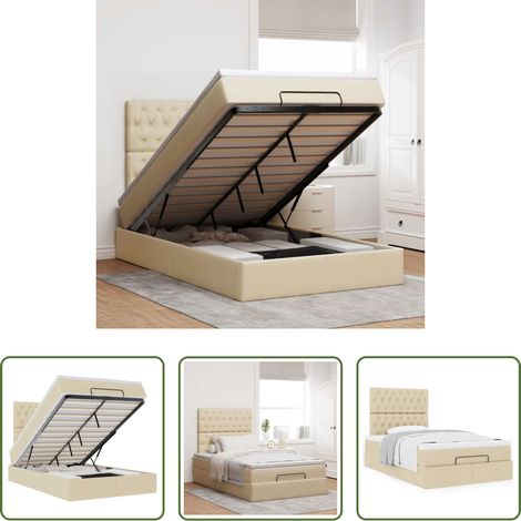 vidaXL Stauraum - Ottoman-Bett mit Matratze Creme 120x200 cm Stoff (1/5)