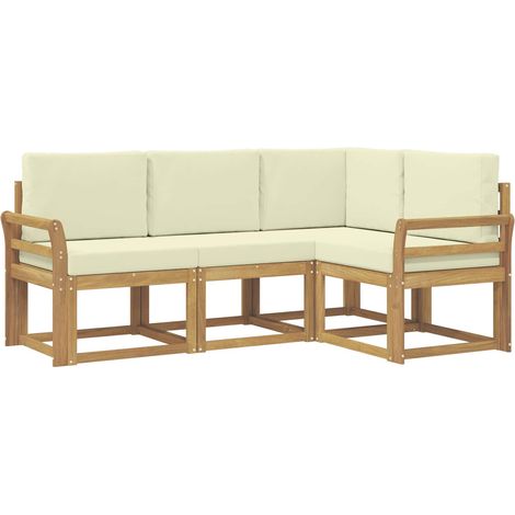 Conjunto de sofás de exterior con cojín 4 pcs Blanco y Crema vidaXL