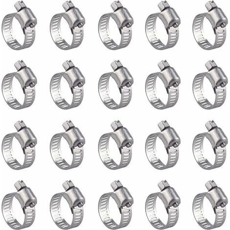 pair Lot de 20 Colliers de Serrage en Acier Inoxydable - Réglables (16-25mm), Résistants à la Rouille, pour la Fixation des Tuyaux