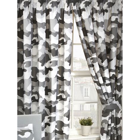 Rideaux doublés Camouflage Gris Armée - 168 cm x 137 cm (1/4)