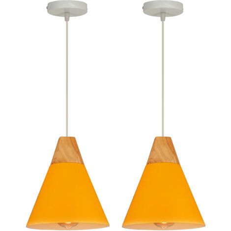 royaluxe- (2PCS)-Lampe À Suspension Moderne Jaune Suspension Luminaire Nordique Lustre Rétro Abat-Jour En Métal E27 Suspension Intérieure (1/5)