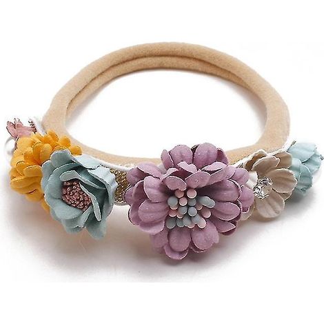 Baby-Haarreif mit künstlicher Blume, aus weichem und dehnbarem Nylon, im Prinzessinnen-Stil, für Mädchen, niedlich, für Neugeborene und Kleinkinder (ab 13 Tagen) - 13 (1/5)