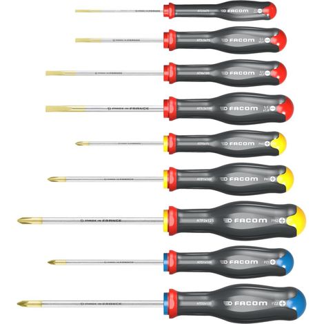 Coffret de 9 Tournevis Protwist - Poignées Ergonomiques Antidérapantes - Empreintes 4 Fente + 3 Phillips + 2 Prozidriv - At.9Pb Multicolore (1/5)