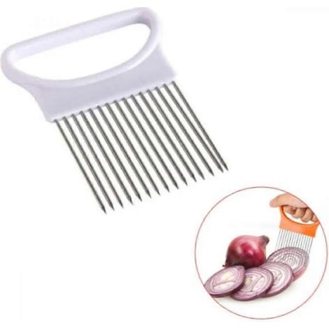 Fourchette à oignons avec manche pratique, aiguille à fil dentaire en acier inoxydable, blanche (1/5)