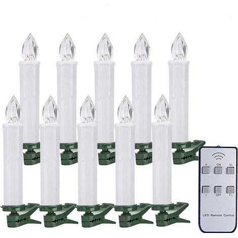 Lot de 10 bougies LED pour fenêtre avec minuterie à distance, sans flamme, à piles, avec clips/ventouses, lumière blanche c
