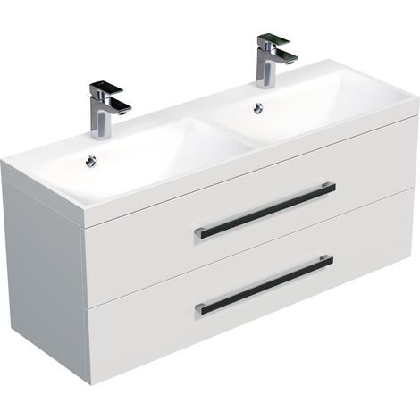 Meuble de salle de bain Naturel Cube Way 120x40 cm blanc brillant (CUBE2120ZBLBU)
