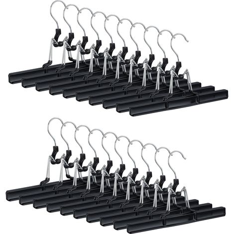 Relaxdays Metal Trouser Hangers Pack of 20, 360° Swivel Hooks, Firm Clamps, Skirt Holders, Rubberized, 26 cm, Black