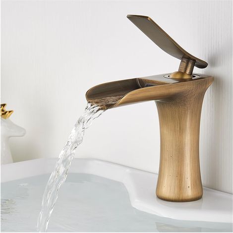 Robinets de lavabo cascade en laiton antique, mitigeur de salle de bains, robinet de lavabo, avec tuyau d'arrivée d'eau G8/3 (1/5)