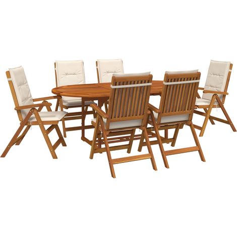 7-Piece Garden Dining Set Natural Solid Acacia Wood vidaXL (1/5)