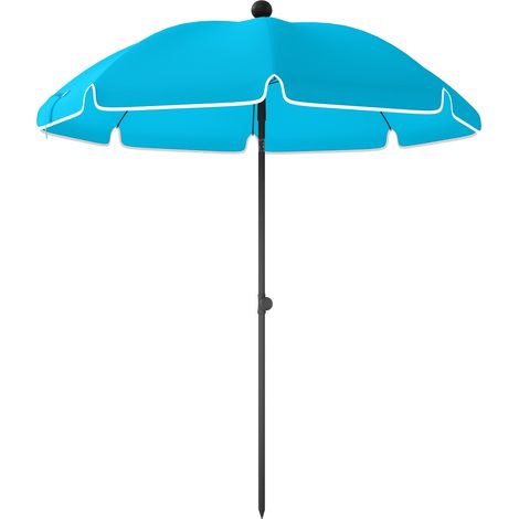Parasol de plage déperlant pliable Ø150 cm inclinaison réglable ancrage sable sac transport bleu