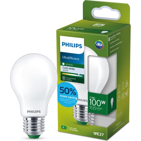 ampoule LED Ultra Efficient Classe A, 100W, culot E27, blanc froid 4000K, dépolie, verre (1/5)
