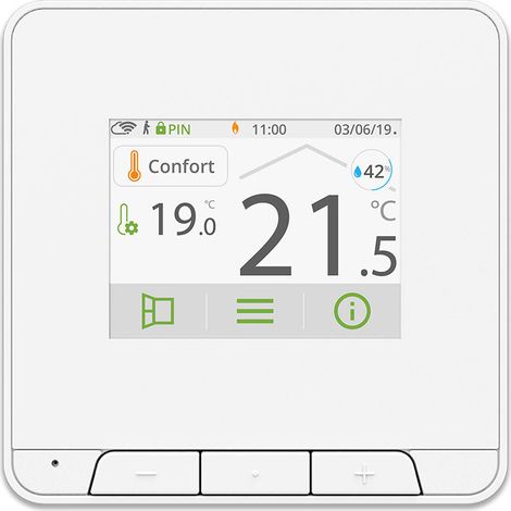 Thermador – Thermostat connecté filaire – Alimentation électrique 230V – Détection présence et ouverture fenêtres – Programmation via smartphone