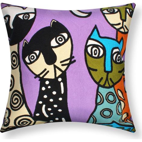 Housses de Coussin - AVIZAR - Lot de 2 - 45x45cm - Brodées - Motif chat Multicolore (1/4)