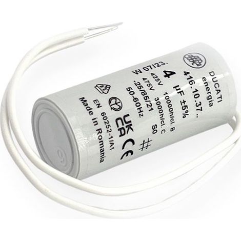Ducati Energia – Condensateur permanent 4µF à fils – Ø25x55mm – Pour moteur monophasé et pompe à eau – Homologué VDE EN60252-1